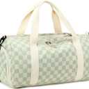 BLUBOON Duffle Bag Girls Kids Cute Gym Bag with Shoes Compartment & Wet Separation Waterproof Sports Overnight Travel Bag (Light green white grid)