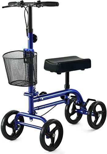 RINKMO Economy Knee Scooter Steerable Knee Walker All-Terrain Foldable Knee Scooters for Foot Injuries Best Crutch Alternative with Dual Braking System Blue
