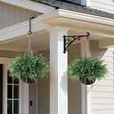 FOTEEWL Artificial Ferns Hanging Basket for Outdoor - 2 Sets Sun-Resistant Lifelike Plants Fake Fern Faux Greenery Bush for Porch, Home Garden, Farmhouse, Eaves, Yard Decor