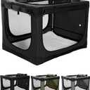 24 Inch Collapsible Travel Dog Crate for Medium Large Dogs, Portable Dog Crate 4-Door Foldable Soft Kennel with Chew-Proof Mesh Windows for Indoor & Outdoor Travel,with Storage Bag, (Black)