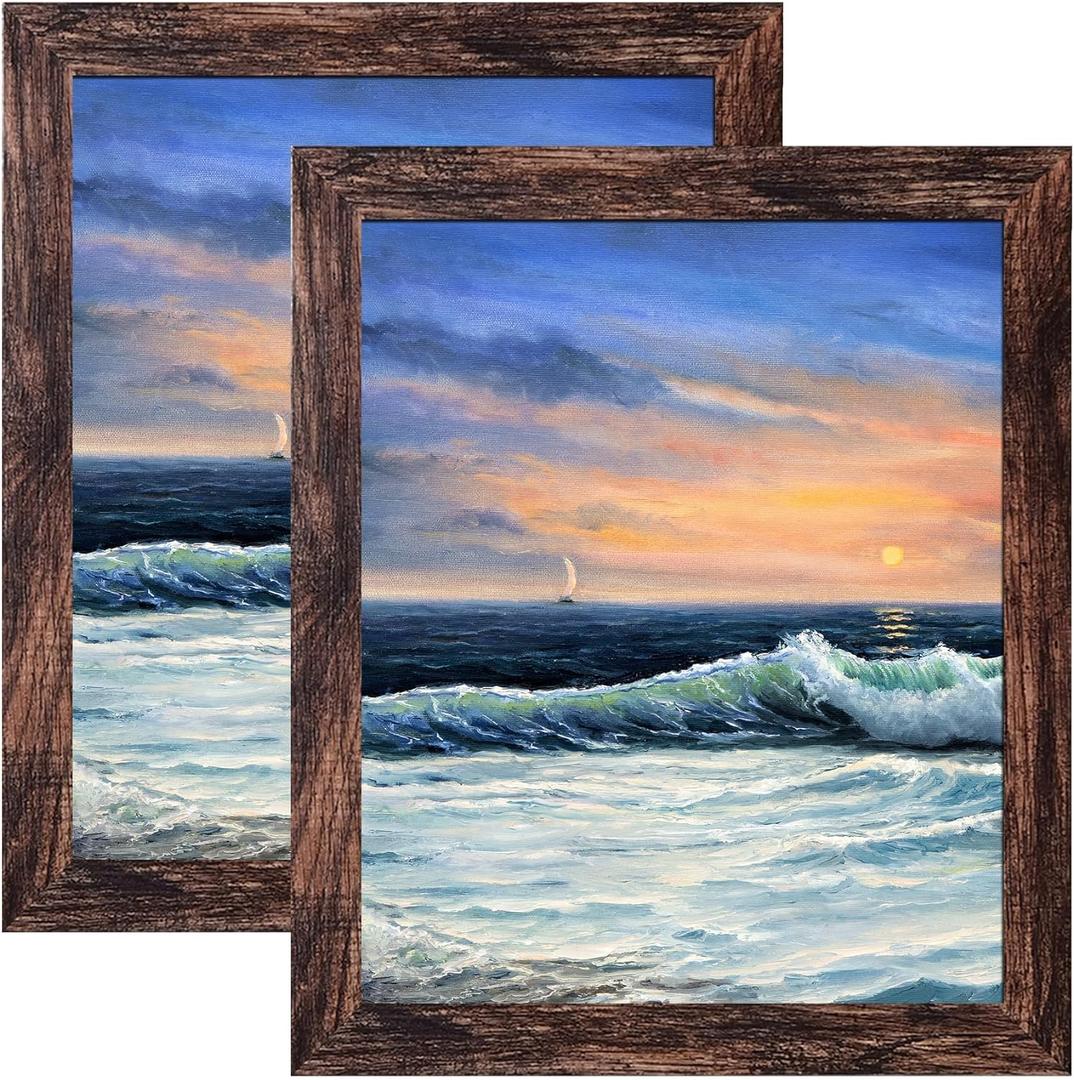 LUCKYLIFE 8x10 Picture Frame Brown for Wall Mounting or Tabletop Display, 2 Pack