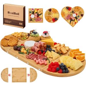 Charcuterie Board and Serving Set -Natural Bamboo Cheese Board Snack Tray Set with Magnetic - House Warming Gifts New Home, Wedding Gift, Bridal Shower Gift, Gifts for Mom & Women