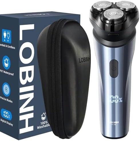 LOBINH Electric Shaver for Men, 100% Washable Rotary Shaver with Storage Box, Rechargeable Razor Wet & Dry Shaving with Pop-up Trimmer