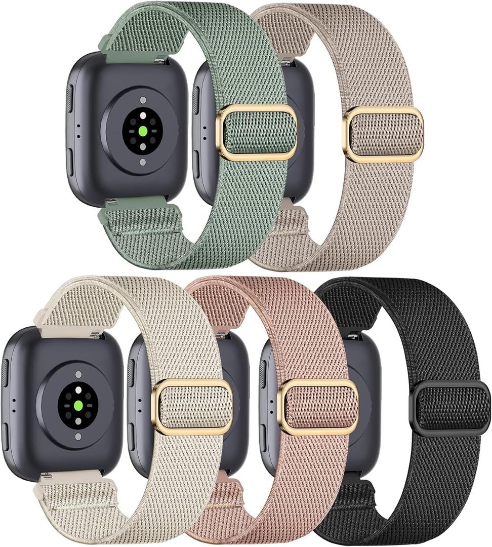 5 Pack Elastic Nylon Watch Band Compatible with Amazfit Bip 6/ Bip 5/Gtr 4/Gtr 3/Gtr 2/47mm/Balance, 22mm Elastic Watch Strap for Men and Women (Black/Starlight/Rose Pink/Cactus/Stone)