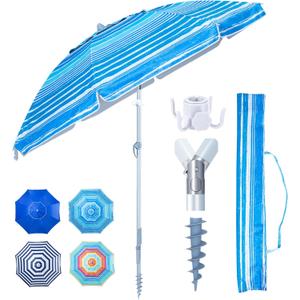 Tempera Heavy Duty High Wind Beach Umbrella with Sand Anchor & Carry Bag | Patio Outdoor Umbrella with Aluminum Frame and Push Button Tilt, Ideal for Travel Garden Lawn, UPF 60+