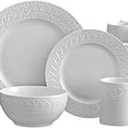 Pfaltzgraff Sylvia 32-Piece White Dinnerware Set, Service for 8, Durable Stoneware Plates, Bowls, and Mugs, Microwave and Dishwasher Safe