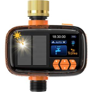 Solar Sprinkler Timer TRJZWA Water Timer, Irrigation System for Garden Hose Solar&USB-C Charging Smart Water System with Rain Delay/Manual/Automatic Watering Mode Build in 2000mAh for Lawn/Yard/Garden