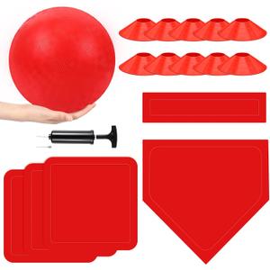 Hiboom 16 Pcs Sports Kickball Set Includes 10 Inches Playground Ball 5 Rubber Throw Down Bases Ball Pump 10 Foul Line Cones for Kids Adults Playground School Backyard Game Camps Picnic (Green, S)