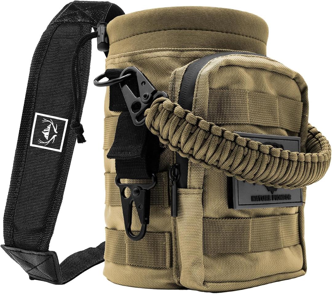 NATURE PIONEOR 64 Tactical Water Bottle Pouch, Multi-Function Tactical Water Bottle Bag with Adjustable Shoulder Strap, Half/One Gallon Molle Strap Carrier Holder (64OZ, Khaki)
