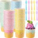 40 Pack 6 oz Ice Cream Cups with Spoons Paper Dessert Cups Colorful Sundae Bowls Disposable Ice Cream Containers for Hot Soup Spring Summer Graduation Bar Party Supplies