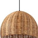 Arturesthome Hand Woven Rattan Pendant Lighting Fixture, 1-Light Bohemian Weaving Natural Ceiling Hanging Light, Farmhouse Coastal Chandelier for Kitchen Island, Living Room, Dining Room