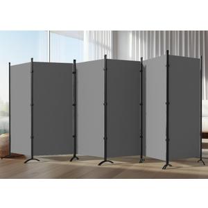 6 Panel Room Divider, 6FT Portable Room Dividers Folding Privacy Screens, 198" W Freestanding Fabric Divider for Room Separation, Partition Room Divider Panel for Dorm Home Studio Office, Grey