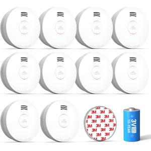 SITERWELL Smoke Detector, Smoke Detector 10 Year Battery with Photoelectric Sensor, Fire Alarm with Low Battery and Fault Warning for House and Bedroom, UL217-9th Listed, GS525A, 10 Packs