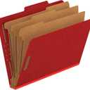 Pendaflex Pressboard Classification File Folders, 3 Dividers, 2" Embedded Fasteners, 2/5 Tab Cut, Letter Size, Bright Red, Box of 10