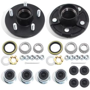 GREPSPUD 2Sets Trailer Hub Kits 5 on 4.5 for 3500 lbs 11/16'' to 13/8'' Tapered Axle, Idler Hub with Extra Dust Caps & Rubber Plugs, 5x4.5 Trailer Replacement Hub 5 Lug Bolt Trailer Wheel Hub Kit