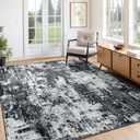Washable Area Rugs 4'x6' Non-Slip Modern Abstract Soft for Living Room Entryway Bedroom Nursery, Print Pattern, Black Gray