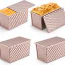 LIANYU Pullman Bread Loaf Pan with Lid, 4 Pack 1 Pound Nonstick Sourdough Loaf Pans, Heavy Duty Metal Baking Bread Tin, Homemade Sandwich Toast Bakeware, Oven Safe, Rose Gold