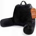 Sasttie Reading Pillow, Velvet Back Pillow for Bed Sitting Up, Adult Back-Rest Support Cushion with Arms for Sit Up on Couch, Sofa, and Floor, Dorm Essentials, Reading Accessories, Black (Standard (18-Inch))