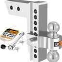 LOCAME Adjustable Trailer Hitch, Fits 2.5-Inch Receiver Only, 8-Inch Drop/Rise Aluminum Drop Hitch, 18,500 LBS GTW-Tow Hitch for Heavy Duty Truck with Double Stainless Steel Locks, Silver, LC0008