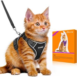 Halypet Cat Harness and Leash Set - MAX Safety 4th-Gen Upgrade, Escape Proof, Adjustable, Comfortable Soft Vest, Easy to Wear Kitten Harness with Reflective Strip for Cats Walking - Small Black