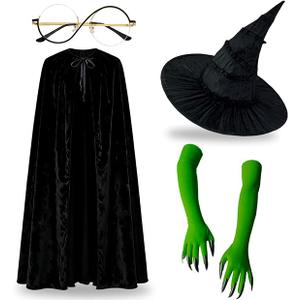 Witch Hat for Women,Black Witches Hats Halloween Costume Accessories for Adults Cosplay Party Set