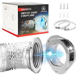 DV180 Magnetic Dryer Vent Kit, Airtight Seal Magntic Drver Vent Connector Kit, Including 6-Ply Aluminum Foil Duct and 2 Clamps, Easy to Clean Quick Connector (Silver)