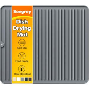 Songrey 18" x 16" Silicone Dish Drying Mat, Kitchen Counter Drying Pad for Sink Dishes or Under Rack, Multi-Use as Heat Resistant Trivet, Coffee Bar Mat (Dark Gray)