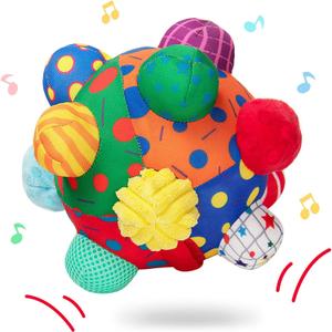 Baby Music Shake Dancing Ball Toy,Developmental Bumpy Ball Sensory Soft Toys,Easy to Grasp Bumps Help Develop Motor Skills (Simple Patterns Red)
