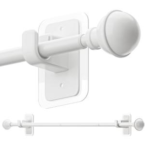 ENJOYBASICS No Drill Curtain Rods for Window 28 to 60 Inches, 5/8 Inch Diameter Renter Friendly Drapery Rod with Adhesive Brackets without Drilling, Adjustable from 27 to 65 Inches, White