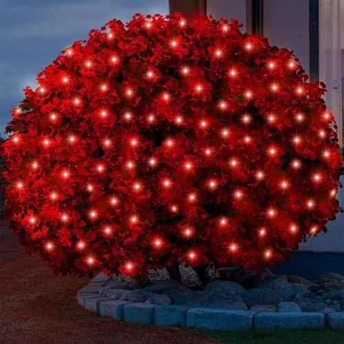 Meteds 6Ftx4Ft LED Christmas Net Lights Green Wire,Connectable UL Certified Waterptoof Net Lights for Bushes Trees Shurb Garden Outdoor Christmas Decorations (Red)
