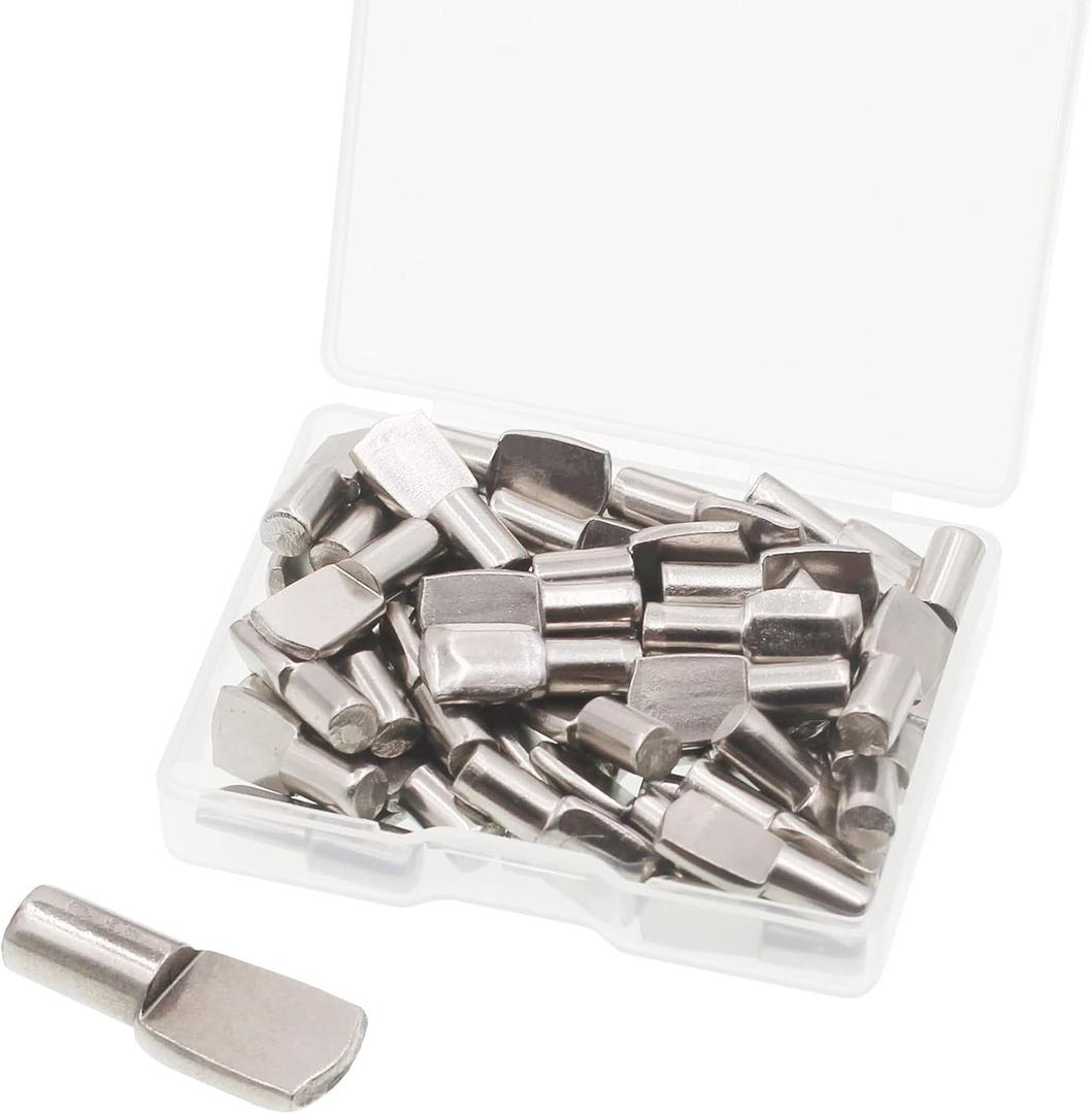 Shelf Pegs, 50 Pcs Shelf Pins, 5mm Shelf Support Pegs, Nickel Plated Cabinet Shelf Pegs Holders, Shelf Bracket Pegs for Kitchen Bookcase Shelf Shelves Cabinet Furniture Closet Shelf Pins Support