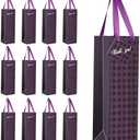 BINWISH Wine Bags, 5 Packs, Strong Card Paper Wine Gift Bag with Ribbon Handles and Thank You Card, 4-3/8x 4 x 14" Fit 750ml Wine Bottle or Champagnes - Purple