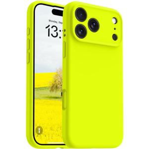 OTOFLY Magnetic for iPhone 17 Pro Max Case,Compatible with Magsafe,Classic Liquid Silicone Mobile Phone Case,Integrated Camera Control Button,Anti-Scratch Microfiber Lining, Neon Yellow