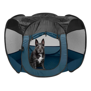 Portable Dog Playpen Cat Tent, Pet playground/kennel foldable indoor outdoor zippered puppy crate  Blue Small