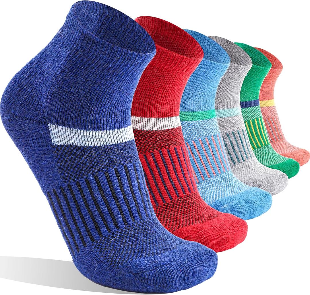 Anlisim Merino Wool Ankle Hiking Socks Compression Warm Thermal Winter Thick Cushion Running Moisture Wicking No Show Socks Gifts Stocking Stuffers for Women Men 6 Pairs(Colorful, L)