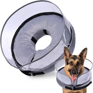 BARKLESS Dog Cone, Inflatable Dog Cone After Surgery for Large Breeds, Soft Surgery Collar with Enhanced Anti-Licking Guard Shield for Pets, Protective Donut Collar (XL (Neck: 18"-23"), Grey)