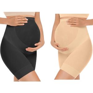 KIM S Shape Your Bump Seamless Maternity Shapewear for Dress, Pregnancy Postpartum Prevent Chafing Support-Underwear (Medium, E. 2 Pack(black+nude))