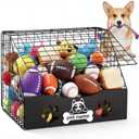 AceOrbit Dog Toy Basket with Cover Small Toy Box for Dogs Pet Toys Bin Dog Metal Basket for Toys Pet Storage Organizer, Cat Playthings Box for Living Room Area Home Decor(Black)