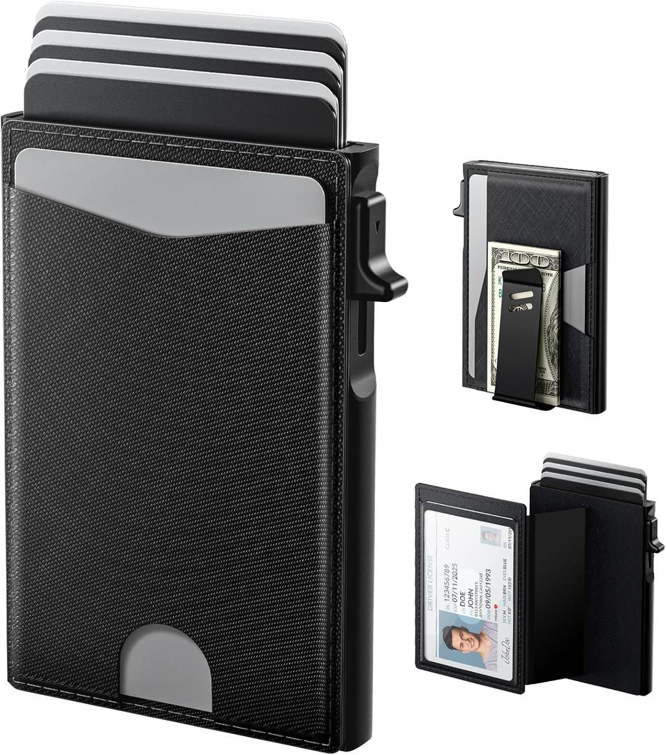 typecase Flip Pop Up Wallet for Men Card Holder: Smart Privacy & lD Display Mode, RFID Blocking, Slim Genuine Leather, Minimalist Front Pocket - 8 Cards Capacity | ID Window | Money Clip (Black)