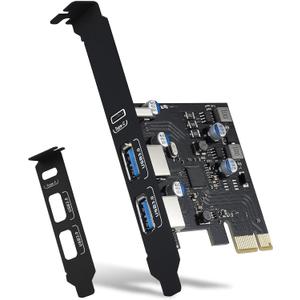 USB PCIE Card 18W Power Delivery, PCI Express 3 Port (Type C, 2 x Type A) PCIe USB 3.0 Fast Charging Card Expansion Card with Low Profile Bracket for Desktop PC Windows XP/7/8/10 and Mac OS