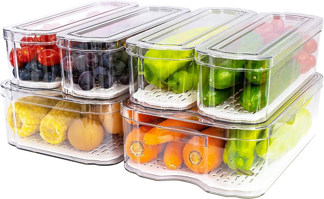 SMRCAD Fridge Organizers and Storage, 6 Pack Clear Freezer Organizer Bins with Lids for Kitchen, Pantry, Refrigerator, Food, Fruit, Vegetable Storage (6 Bins (No Pull-out Drawer))