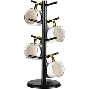 Lorbro Coffee Mug Tree with 8 Hooks, Mug Tree Stand, Wooden Coffee Cup Holder, Countertop Mug Tree, Mug Stand Kitchen Organizer, Cafe Accessories Decor & Kitchen Organizer Storage Stand (Black) (Non-Rotatable) Lorbro Coffee Mug Tree with 8 Hooks, Mug Tree Stand, Wooden Coffee Cup Holder, Countertop Mug Tree, Mug Stand Kitchen Organizer, Cafe Accessories Decor & Kitchen Organizer Storage Stand (Black) (Non-Rotatable)