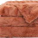TOONOW Faux Fur Luxury Throw Blanket,Double Side Soft Fluffy Shaggy Fuzzy Blanket for Couch Sofa Bed (Carnelian, Throw)