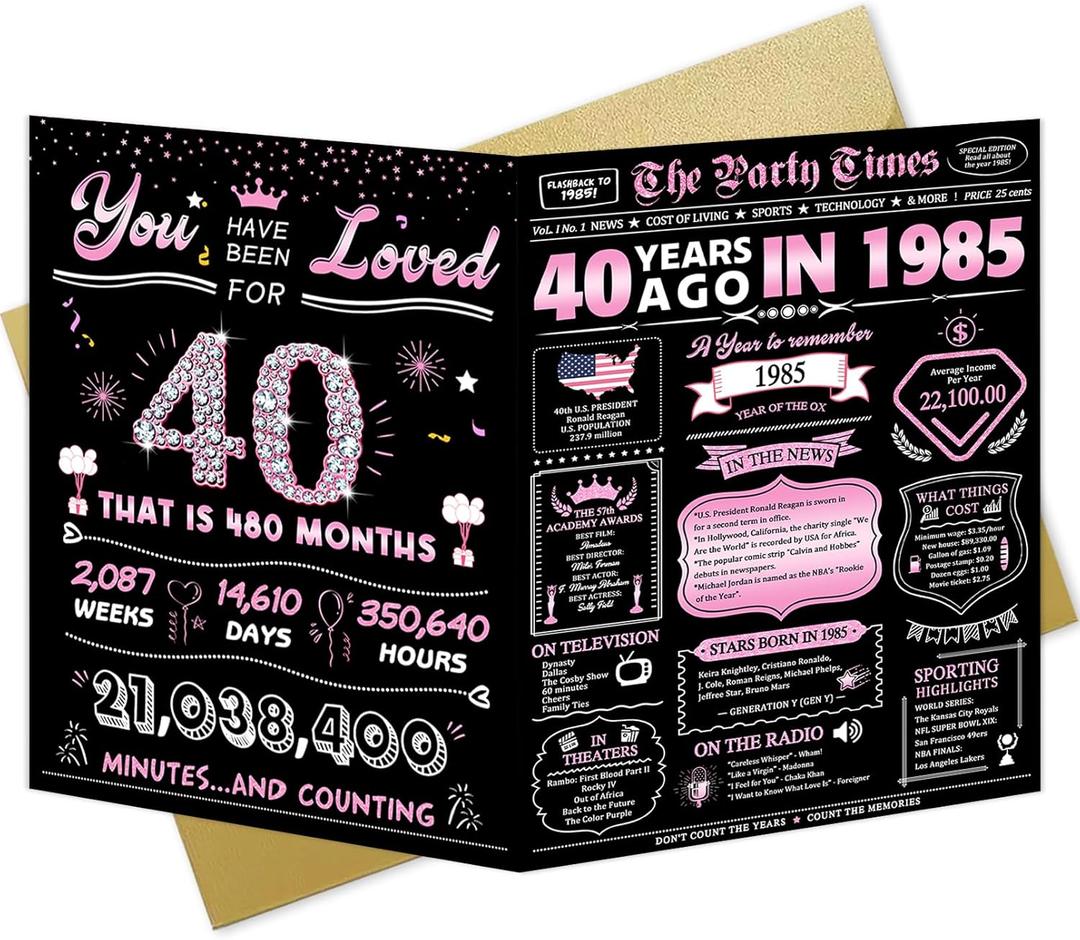 Funny 40th Birthday Card for Women, Pink Jumbo Birthday Cards for Her, Happy 40 Year Old Birthday Party Decorations, Best forty Birthday Gifts for Mom Daughter Niece Sister Best Friend Woman
