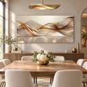Modern Large Living Room Canvas Wall Art Gold Abstract Lines Decor painting Picture Transparent Wave Neutral Posters Prints for Bathroom Bedroom Office Hallway Home Decoration, 48"L x 24"W