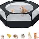 XIRGS Small Animal Playpen, Pet Playpen for Cat/Rabbit/Hamster/Guinea Pig/Bunny/Ferret/Kitten Toys Chick Brooder Box Cage Tent Pop Up Play Pen with Cover, Portable Play Yard Indoor Outdoor Waterproof (Black)