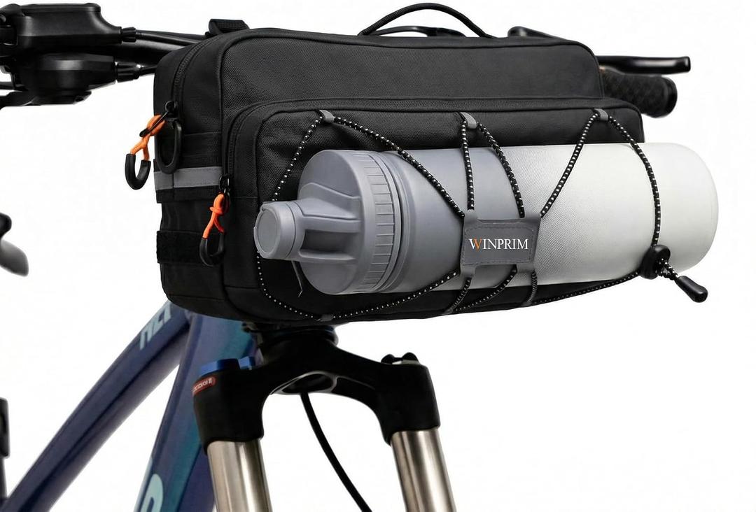 Bike Handlebar Bag, 5L Large Capacity Bicycle Front Bag, Water Resistant Bike Bag with Reflective Straps & Shoulder Strap, Handlebar Frame Bag for Road Bike, MTB, Commuter Cycling BLACK