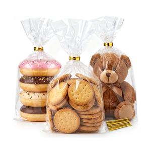 Horbin Cellophane Treat Bags 100 Pack with Twist Ties, 6×10 Inch Clear Cello Bags, Food-Grade Plastic Gift Bags for Cookies, Candy, Party Favors.