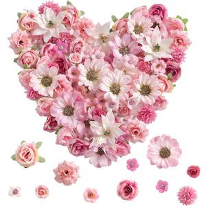 Serra Flora Faux Flower Heads Mini Artificial Flower Heads Fake Flowers Multicolor Small Silk Daisy Peony Flower Heads for Craft Garland Wedding Party DIY Home Decoration (Rose Red)