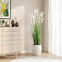Ttranewsoo Artificial Tall Grass Plants with Pots 36" 1 Pack Lily of The Valley Artificial Grass Home Interior Decorating and Outdoor Garden Decorations(White)